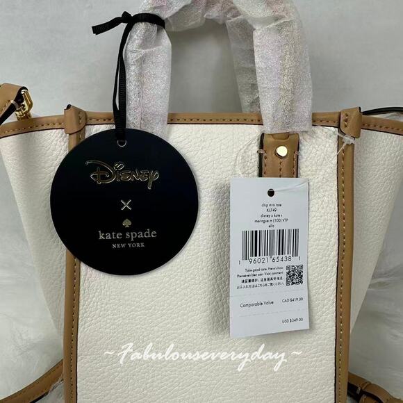 Kate Spade Disney X KSNY Chip N Dale Mini Tote Crossbody In Leather/Chalk KL749 - Picture 4 of 10